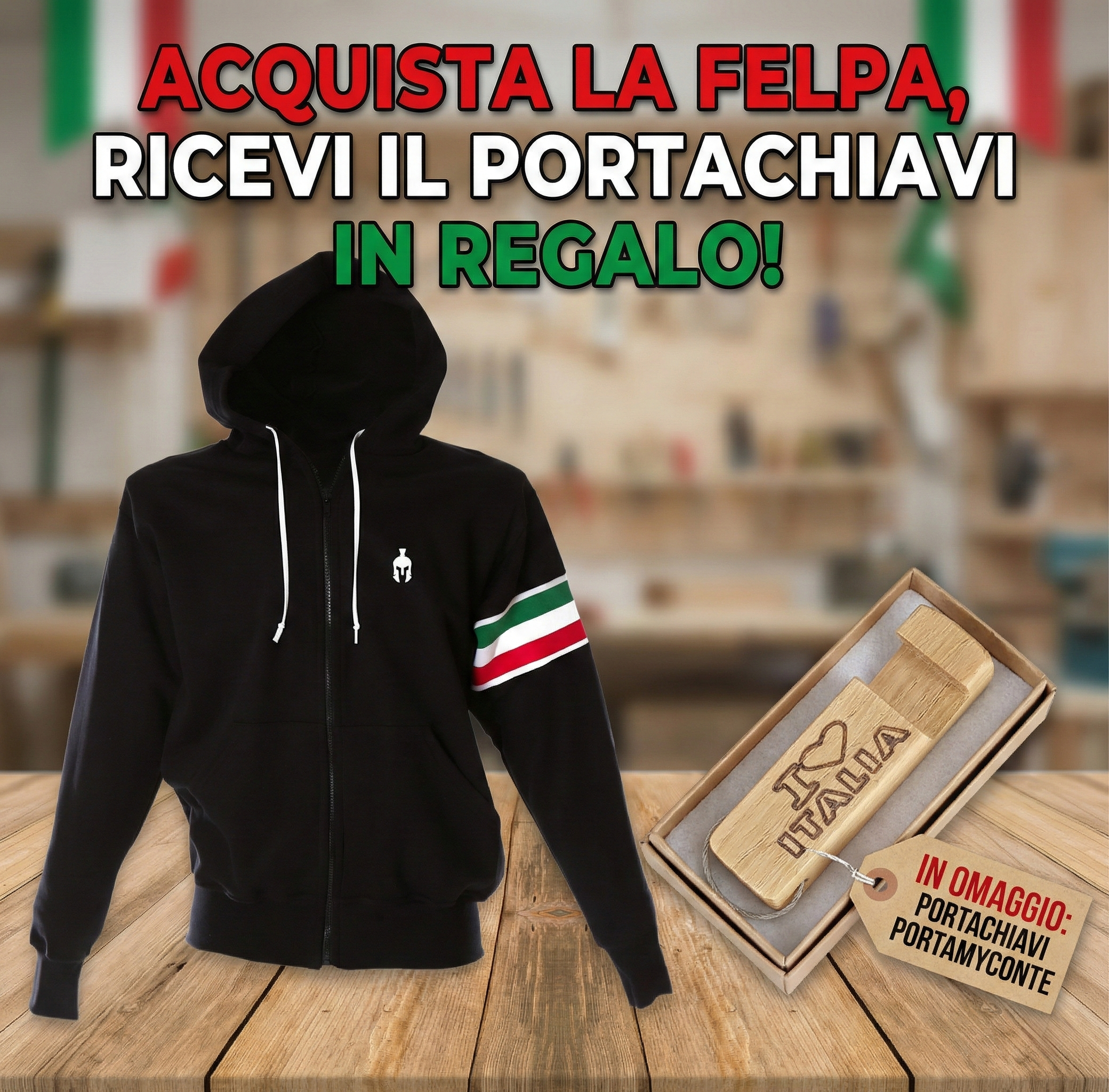 Felpa con Cappuccio Tricolore "Patrioti Italiani"